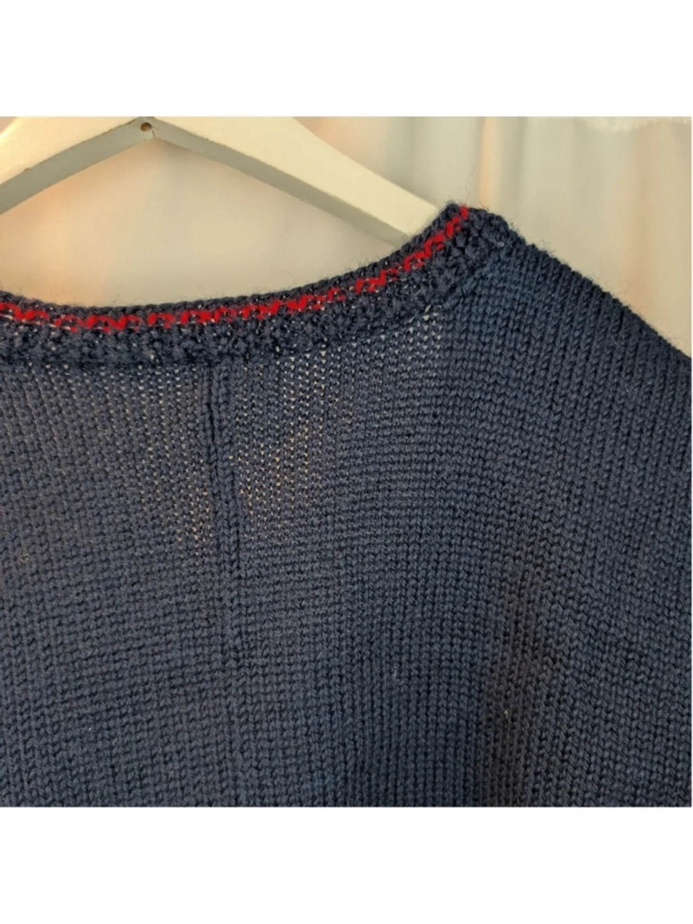 Handmade Wool Navy Cardigan with Yellow Lion Accents Size L In VGUC